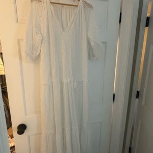 White eyelet lace maxi dress